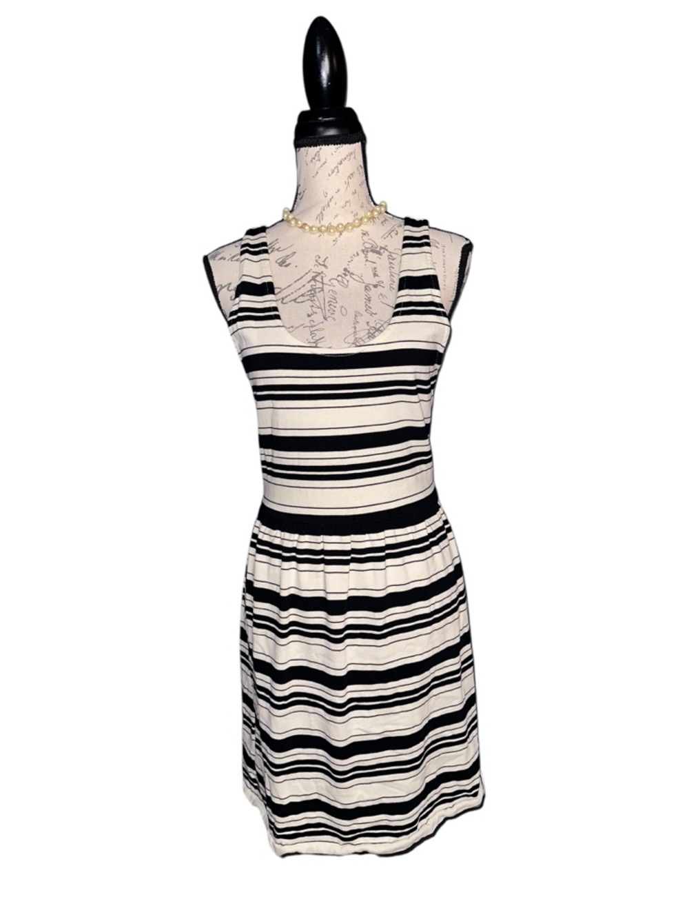 J. Crew Black and Cream Striped Scoop-Neck Mini Dress